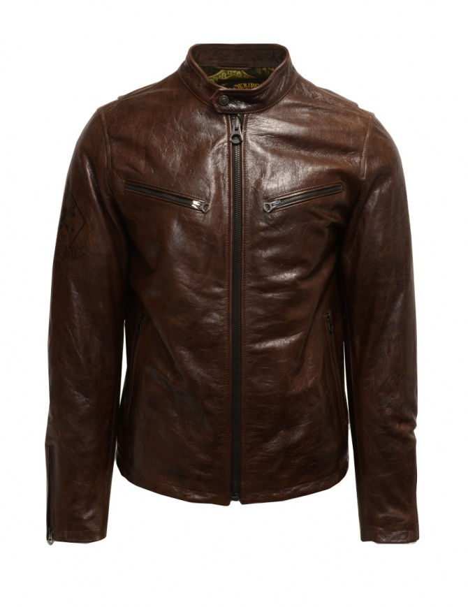 Rude Riders giubbino in pelle marrone da motociclista P94505 BIKER giubbini uomo online shopping