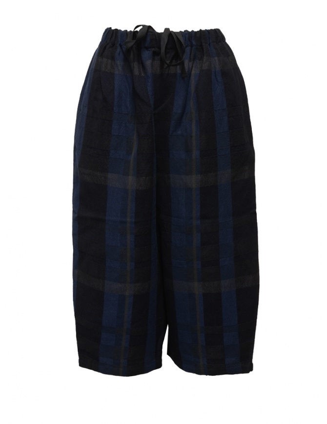 Vlas Blomme pantaloni cropped a quadri blu 13544801 NAVY pantaloni donna online shopping