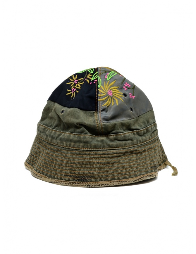 Kapital green bucket hat with embroidered patches K2003XH507 KHA hats and caps online shopping