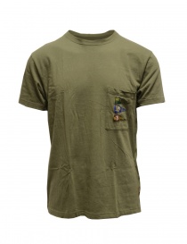 Mens t shirts online: Kapital khaki green t-shirt with pocket and flags