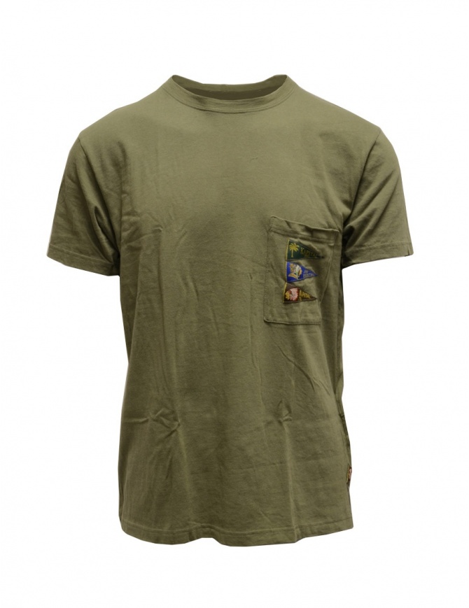 Kapital khaki green t-shirt with pocket and flags EK-1224 KHAKI mens t shirts online shopping