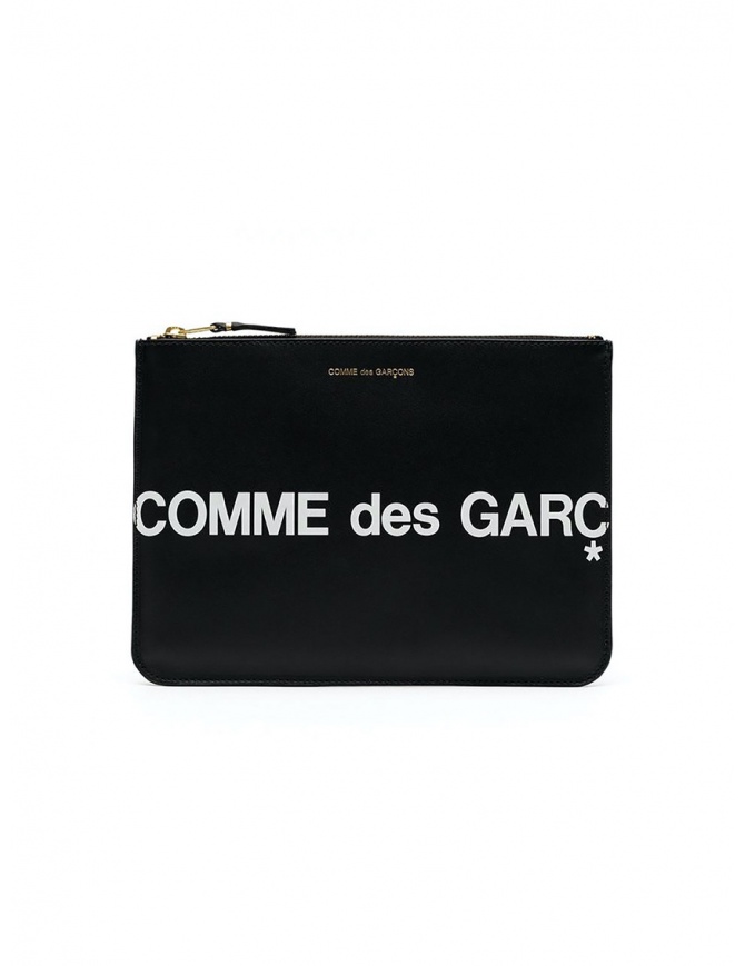 Comme des Garçons SA5100HL pouch in black leather with huge logo SA5100HL HUGE LOGO BLACK wallets online shopping