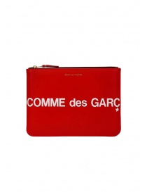 Portafogli online: Comme des Garçons busta media in pelle rossa con logo grande