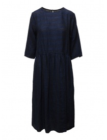 Vlas Blomme long dress in blue striped linen 13223601 G.BLUE order online