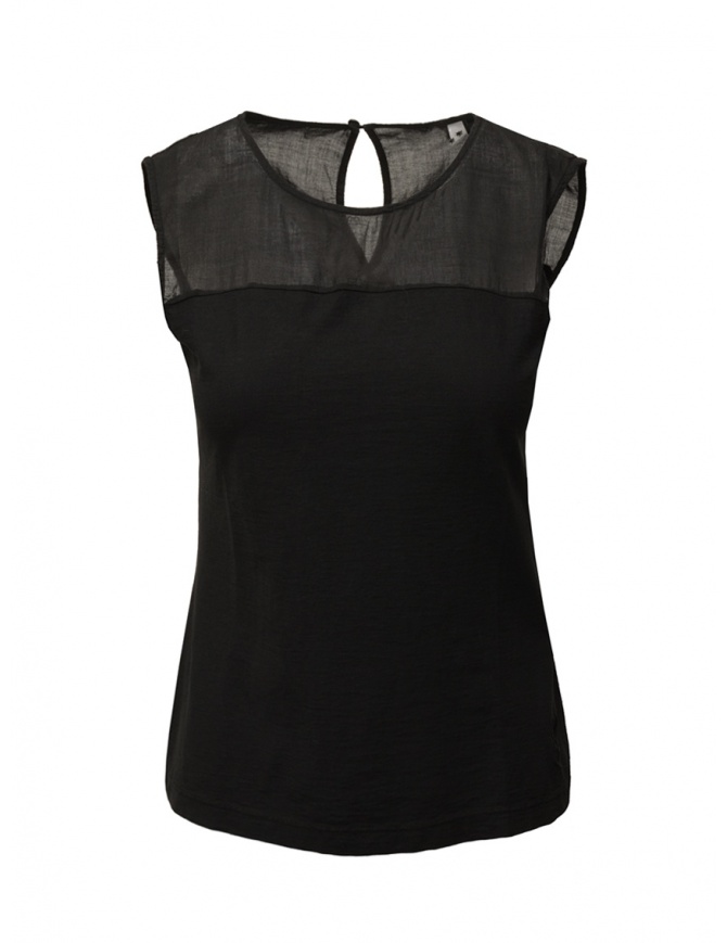 European Culture black semitransparent sleeveless shirt 38MU 2777 1600 BLK women s tops online shopping