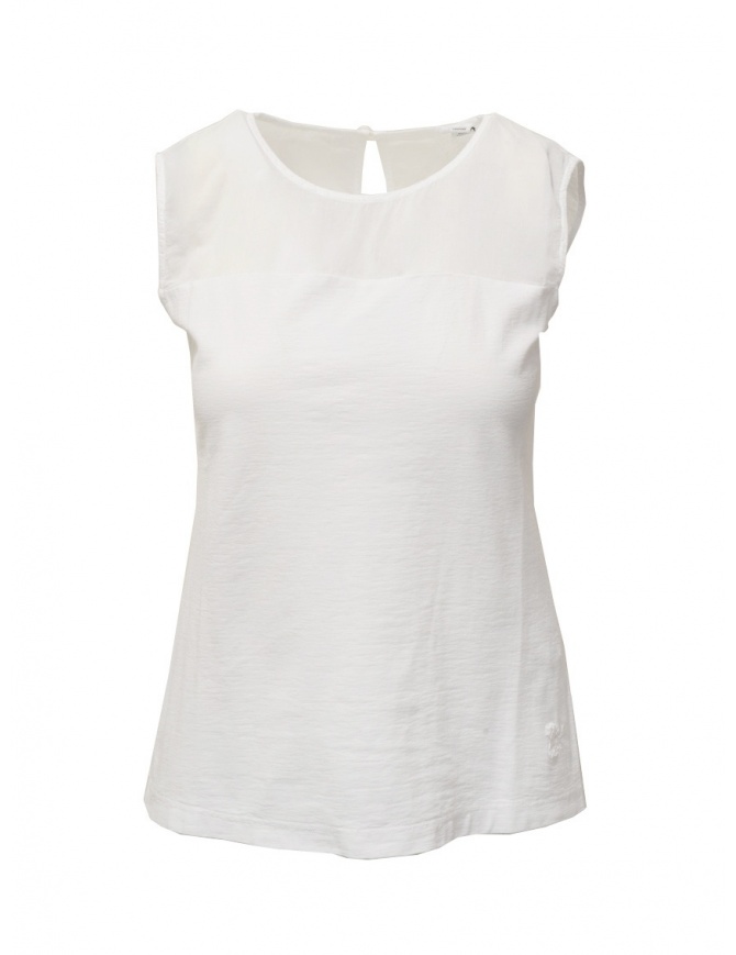 European Culture white semi-transparent sleeveless shirt 38MU 2777 1101 WHT women s tops online shopping