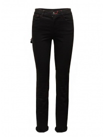 D.D.P. black jeans with leather details WFP001 BLK