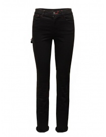 Jeans donna online: D.D.P. jeans neri con dettagli in pelle