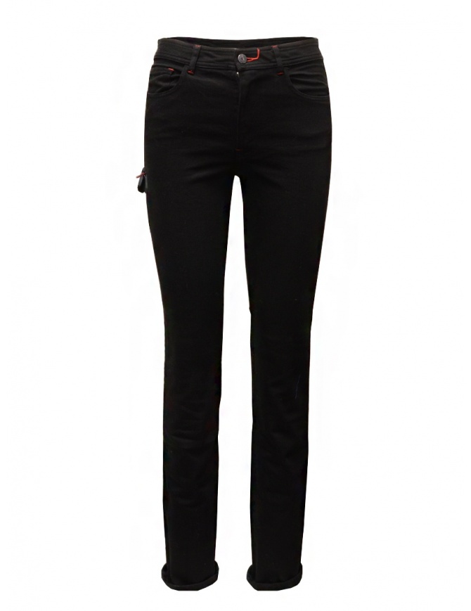 D.D.P. black jeans with leather details WFP001 BLK