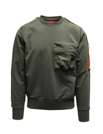 Men s knitwear online: Parajumpers Sabre green sweatshirt with front pocket