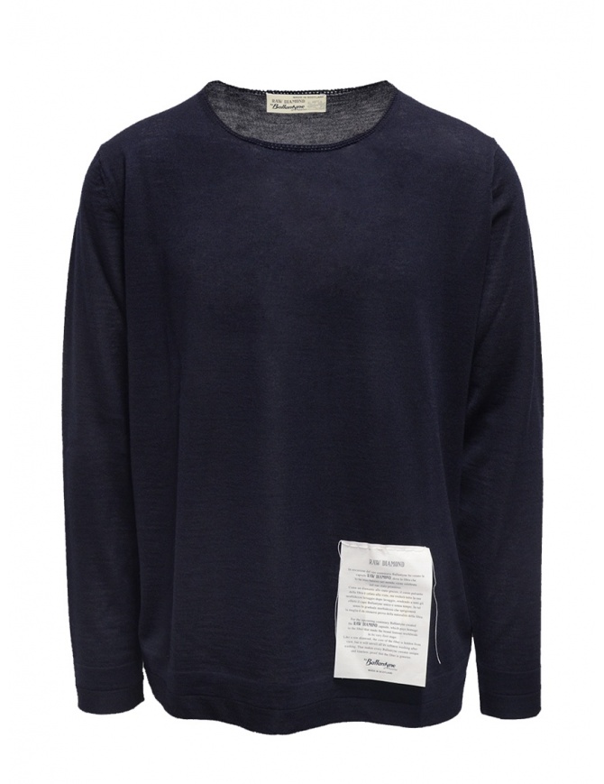 Ballantyne Raw Diamond blue cashmere crewneck sweater S2P080 16WS2 13777 BLK-NVY men s knitwear online shopping