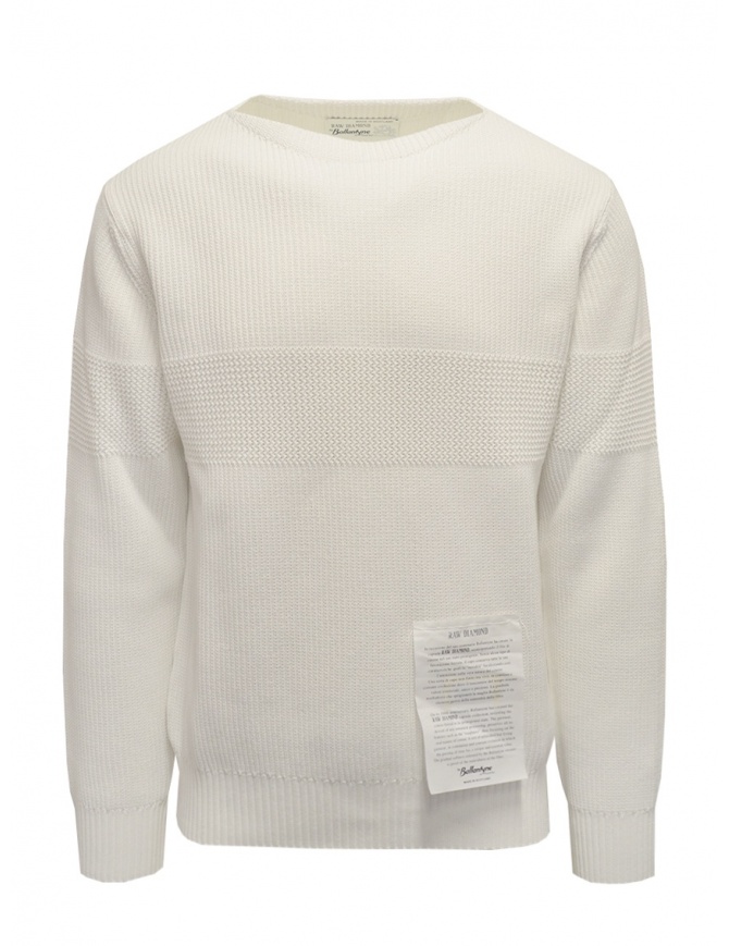 Ballantyne Raw Diamond pullover bianco in cotone scollo a barchetta S2P081 7C036 10014 WHT maglieria uomo online shopping