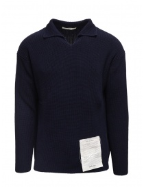 Men s knitwear online: Ballantyne Raw Diamond blue cotton shirt collar pullover