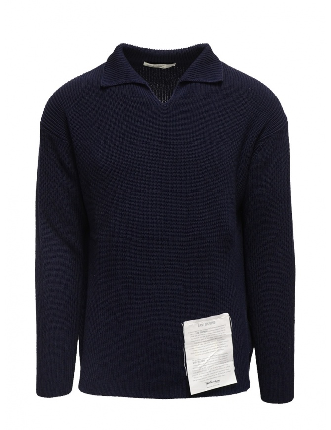 Ballantyne Raw Diamond pullover collo a camicia blu in cotone S2P082 7C037 13777 BLK-NVY maglieria uomo online shopping