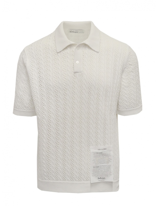 Ballantyne Raw Diamond pierced white cotton polo shirt S2W053 7C038 10014 WHT men s knitwear online shopping