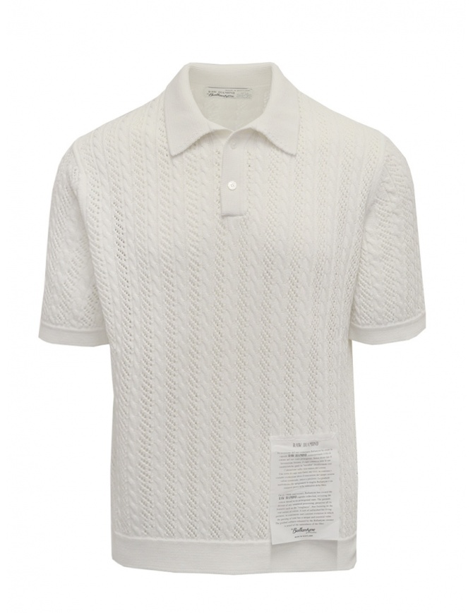 Ballantyne Raw Diamond polo traforata bianca in cotone S2W053 7C038 10014 WHT maglieria uomo online shopping