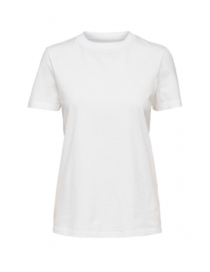 Selected Femme white T-shirt in Pima cotton 16043884 BRIGHT WHITE womens t shirts online shopping