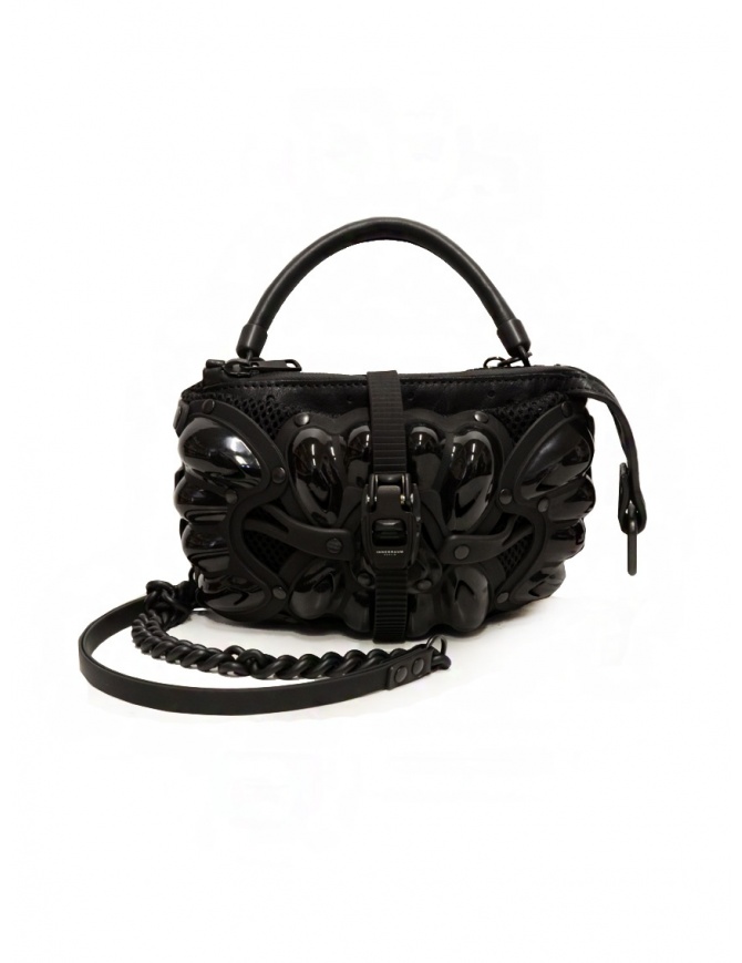 Innerraum black shoulder bag in leather, rubber and mesh I35 BK/BK/CH POCHETTE Innerraum black shoulder bag in leather, rubber and mesh I35 BK/BK/CH POCHETTE bags online shopping
