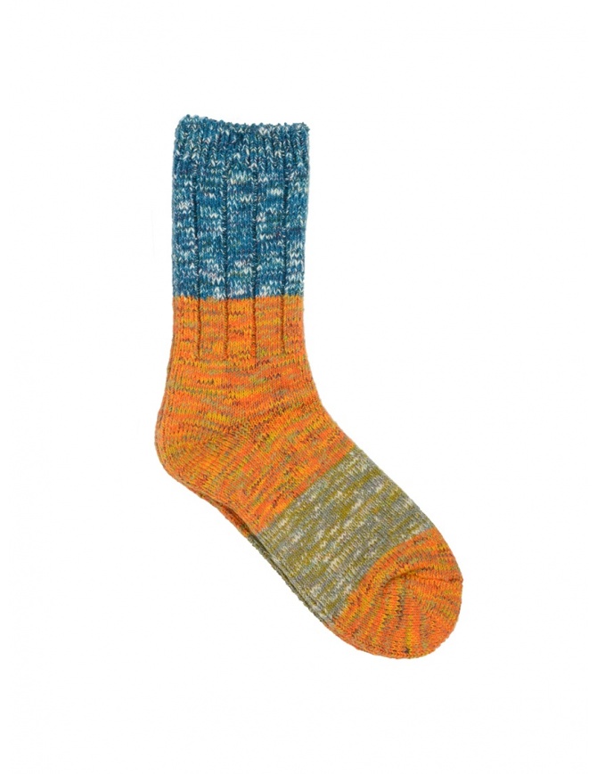Kapital blue, orange, green horizontal striped socks EK-660 ORANGE
