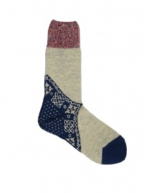Socks online: Kapital bandana patterned socks in blue, grey, red