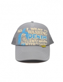 Hats and caps online: Kapital grey cap with white and blue frontal writing