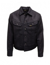 Mens jackets online: Kapital dark blue trucker jacket with sahisko stitching