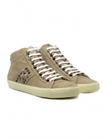 Womens shoes online: Leather Crown Studborn high studded sneakers in beige suede