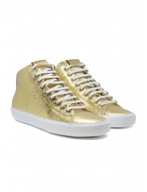 Womens shoes online: Leather Crown Earth golden high sneakers in leather