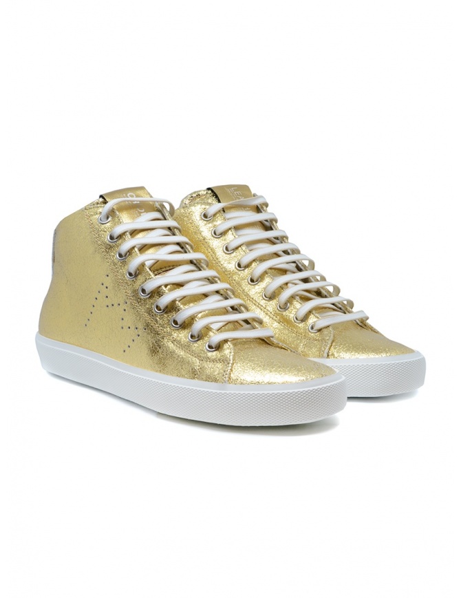 Leather Crown Earth golden high sneakers in leather WLC133 20121 womens shoes online shopping
