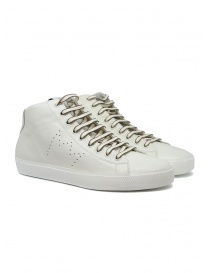 Mens shoes online: Leather Crown Earth white leather high sneakers