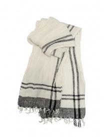 Scarves online: Vlas Blomme white linen scarf with black checks