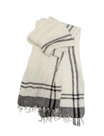 Vlas Blomme white linen scarf with black checks 144024 02