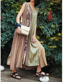 Kapital long sleeveless dress in mixed brown pattern buy online price