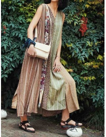 Kapital long sleeveless dress in mixed brown pattern buy online price