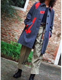 Cappotto Kolor grigio a quadri toppe rosse acquista online prezzo