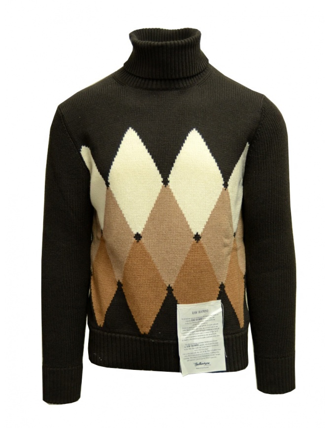 Ballantyne Raw Diamond brown, camel, white turtleneck sweater T2P108 7K032 94723 men s knitwear online shopping