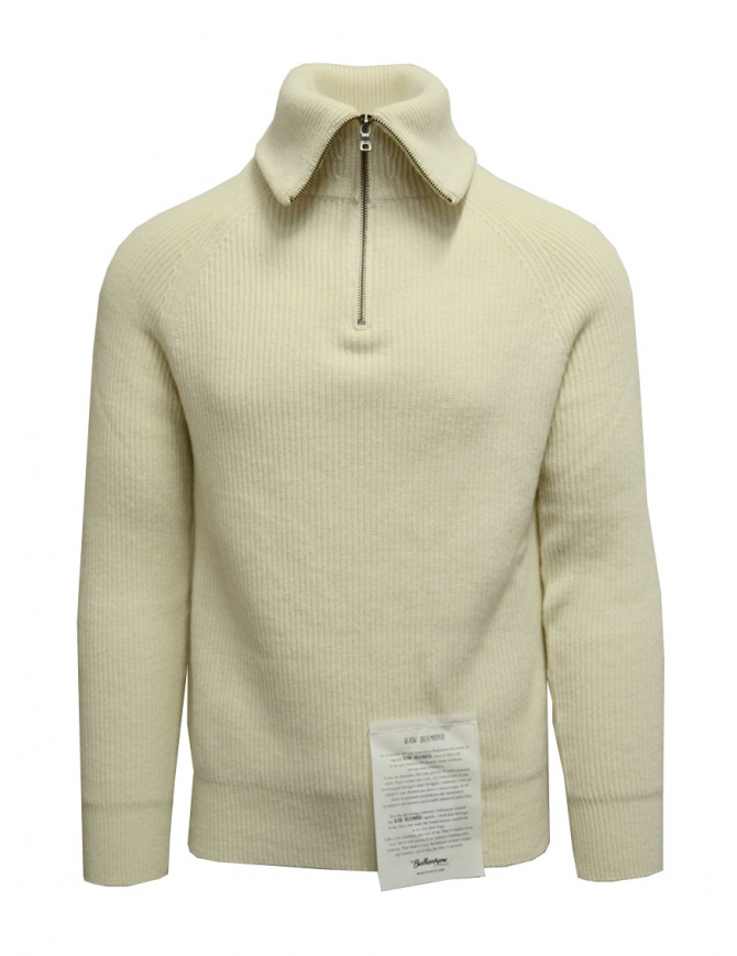 Ballantyne Raw Diamond pullover bianco a collo alto con zip T2P088 7K034 10116 maglieria uomo online shopping