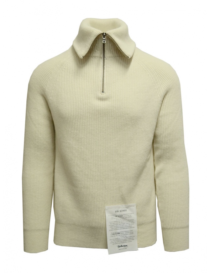 Ballantyne Raw Diamond white pullover with zipped high neck T2P088 7K034 10116 men s knitwear online shopping