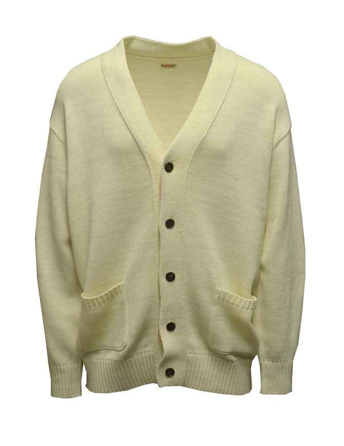 Kapital white cardigan with smiley patches on the elbows K2103KN070 ECRU mens cardigans online shopping