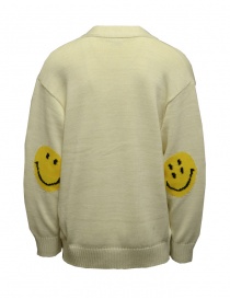 Kapital white cardigan with smiley patches on the elbows