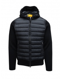 Mens jackets online: Parajumpers Illuga black down jacket with wool sleeves