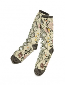 Socks online: Kapital beige floral socks with transparent rhombus