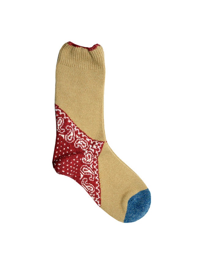 Kapital mustard-colored socks with red heel and blue toe EK-553 RED socks online shopping