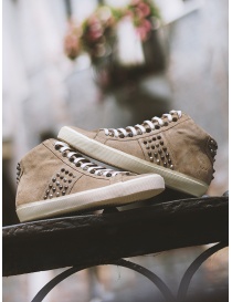 Leather Crown Studborn high studded sneakers in beige suede womens shoes price