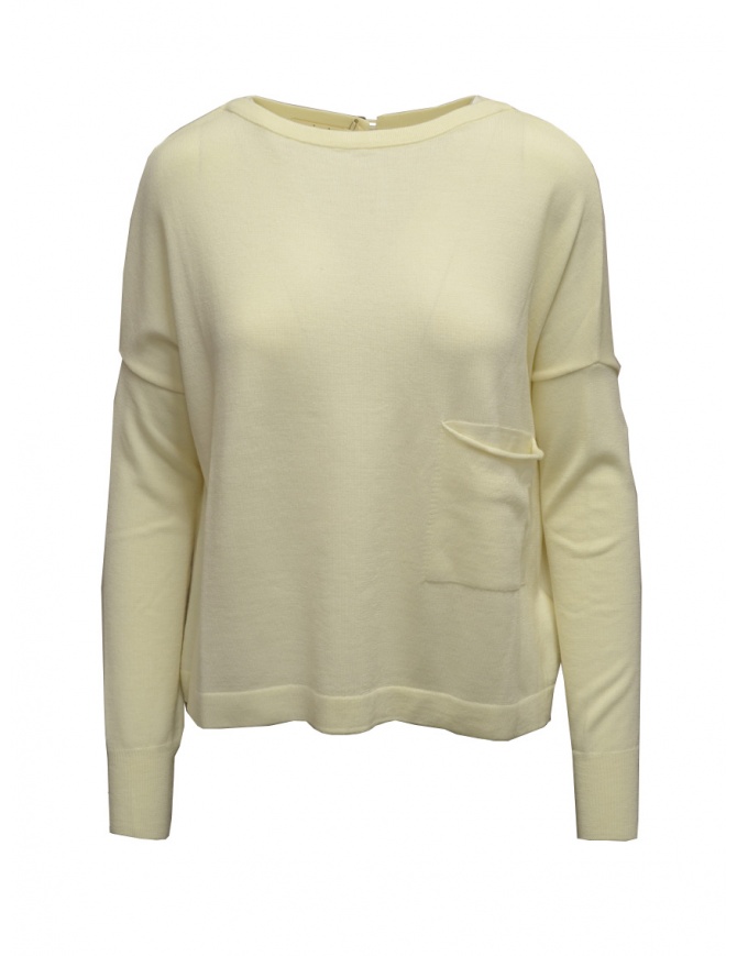 Ma'ry'ya sweater in white merino wool with front pocket YFK044 1WHITE women s knitwear online shopping