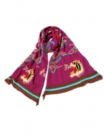 Kapital Happy purple wool scarf with dragon