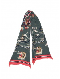 Kapital Happy green wool scarf with dragon