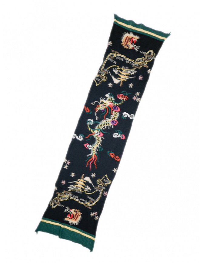 Kapital Happy black wool scarf with dragon K2110XG522 BLACK scarves online shopping