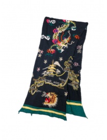 Kapital Happy black wool scarf with dragon buy online