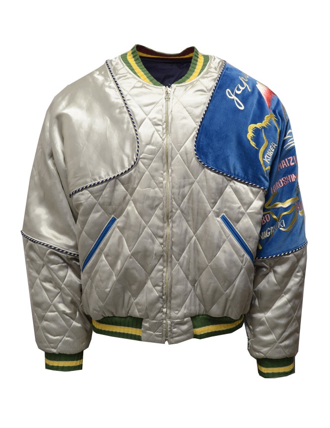 Kapital bomber jacket / pillow in grey rayon and blue velvet K2110LJ066 BLUE mens jackets online shopping